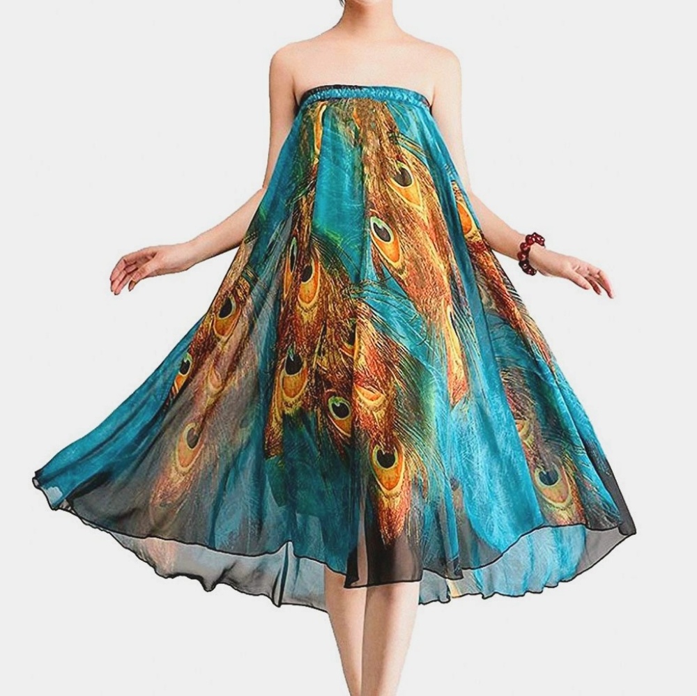 New Bohemian 3n1 Rose Garden pleated Maxi Skirt - Picture 3 of 6